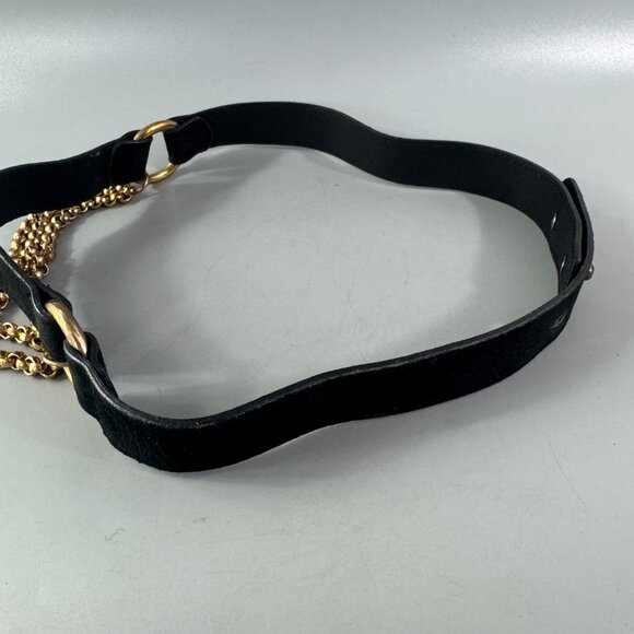 Patricia Green Details Genuine Black Leather & Gold Chains Belt, Women\'s Size M main image 6